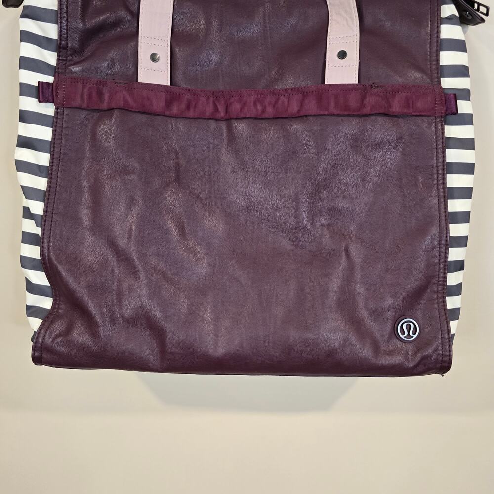 Lululemon Purple Striped Faux Leather Gym Bag Multiple Pockets - Picture 3 of 13